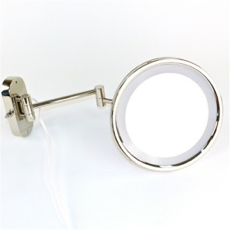 Makeup Mirror Wall Mounted Lighted Hardwired 3x or 5x Brass Magnifying Mirror Windisch 99150/D